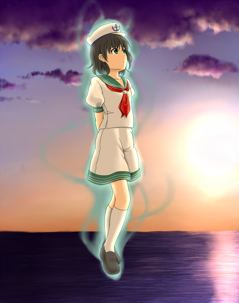 duntv, murasa minamitsu, touhou, 1girl, female focus, glowing, green eyes, hat, sailor, sailor collar, sailor hat, solo