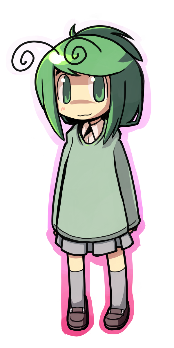 ugif, wriggle nightbug, touhou, highres, long image, tall image, 1girl, antennae, female focus, green eyes, green hair, green shirt, matching hair/eyes, shirt, short hair, solo, sweater