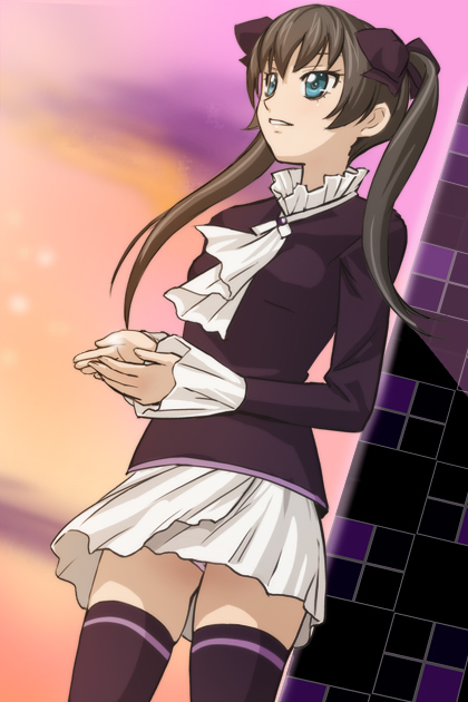 haruyama kazunori, rahzel anadis, hatenkou yuugi, 00s, black hair, blue eyes, panties, solo, thighhighs, twintails, underwear, upskirt, zettai ryouiki