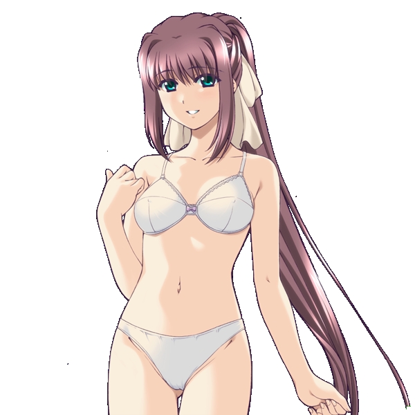 nanase ren, yakin byoutou, third-party edit, third-party extraction, 00s, 1girl, blue eyes, bra, female focus, green eyes, lingerie, long hair, nurse, panties, ponytail, purple hair, ribbon, smile, solo, underwear, very long hair, white bra, white panties