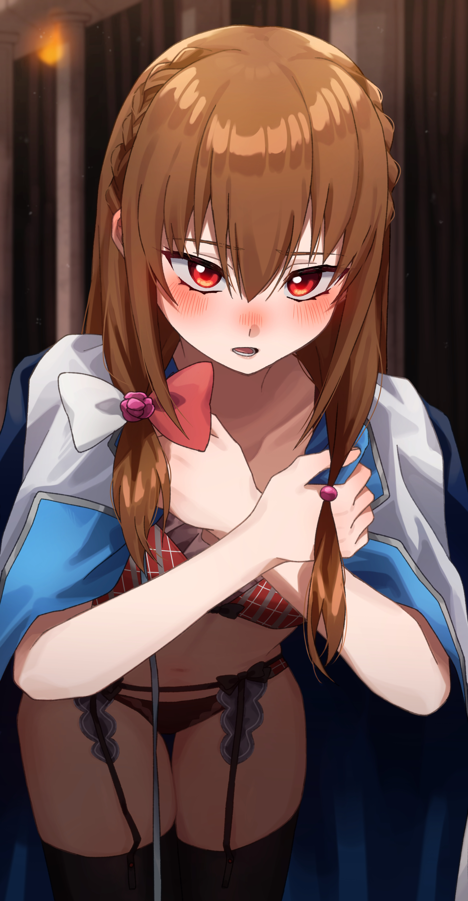 iana magnolia, tensei akujo no kuro rekishi, blush, garter straps, lingerie, thighs, underwear