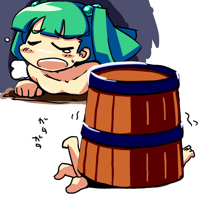 ugif, kisume, kurodani yamame, mizuhashi parsee, touhou, bucket, flat chest, green hair, hair bobbles, hair ornament, in bucket, in container, loli, nude, sex, short hair, tears, text focus, twintails