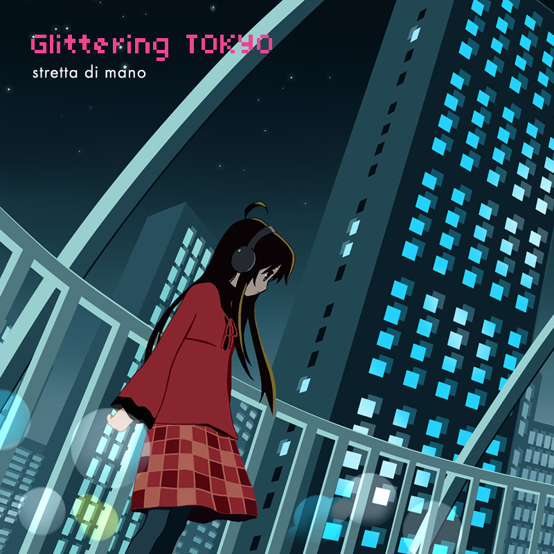 yohsuke (kanoto yousuke), yousuke, original, bad id, bad pixiv id, 1girl, ahoge, black hair, brown hair, building, female focus, headphones, long hair, pantyhose, skirt, solo, urban