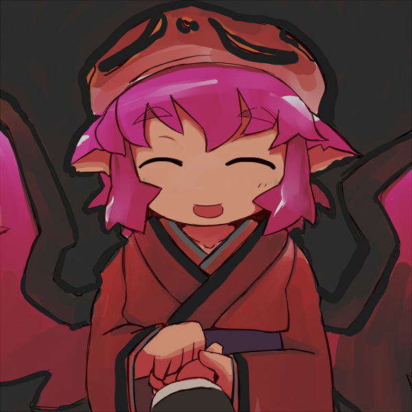 ugif, mystia lorelei, touhou, 1girl, animal ears, closed eyes, female focus, gradient background, hat, pink hair, short hair, solo, wings