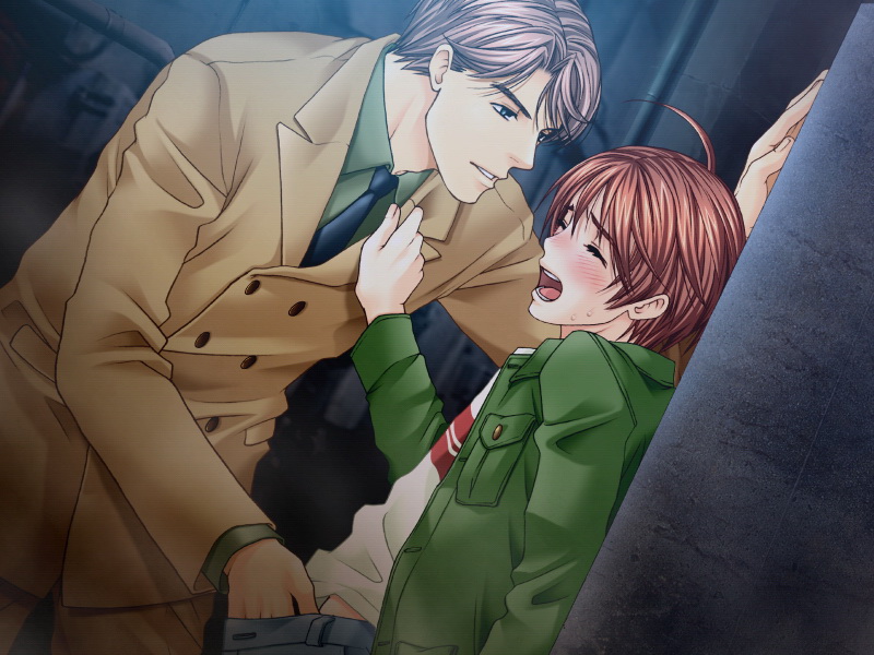 2boys, blush, closed eyes, hand in pants, male focus, molestation, multiple boys, necktie, open clothes, open mouth, open shirt, outdoors, shirt, shota, sweat, yaoi