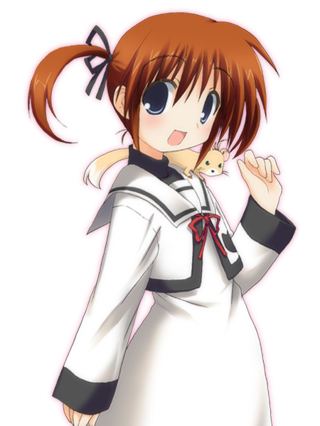 kohinata sora, takamachi nanoha, yuuno scrya, lyrical nanoha, mahou shoujo lyrical nanoha, 00s, 1girl, female focus, ferret, school uniform, solo, twintails