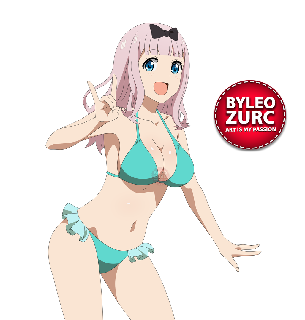 leozurcxxx, fujiwara chika, kaguya-sama wa kokurasetai ~tensai-tachi no renai zunousen~, 1girl, blue eyes, bra, breasts, long hair, open mouth, panties, pink hair, solo, swimsuit, underwear