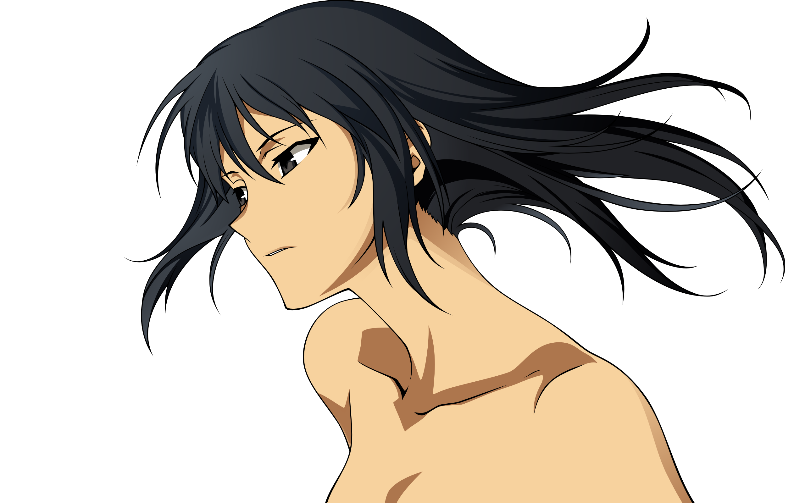 alphard (canaan), 428, 428: fuusa sareta shibuya de, canaan (series), chunsoft, derivative work, highres, vector trace, bare shoulders, black hair, collarbone, long hair, nude, solo, transparent background