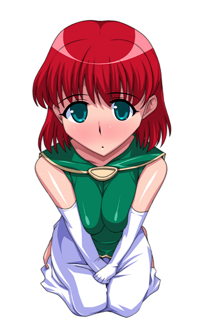 ariyon, priscilla (fire emblem), fire emblem, fire emblem: rekka no ken, blush, breasts, dress, elbow gloves, gloves, red hair, short hair