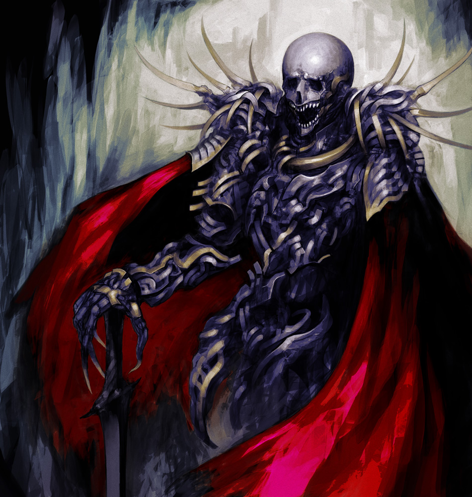 mk (mikka), original, armor, claws, cloak, knight, no humans, skull, solo, spikes, sword, teeth, weapon