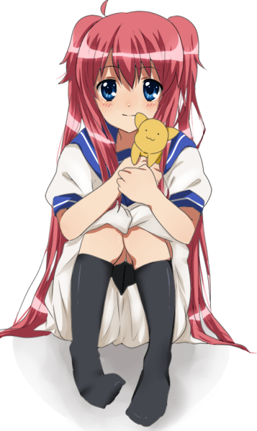 sham fu, sham fu (character), bad id, bad pixiv id, blue eyes, kneehighs, pink hair, socks, solo