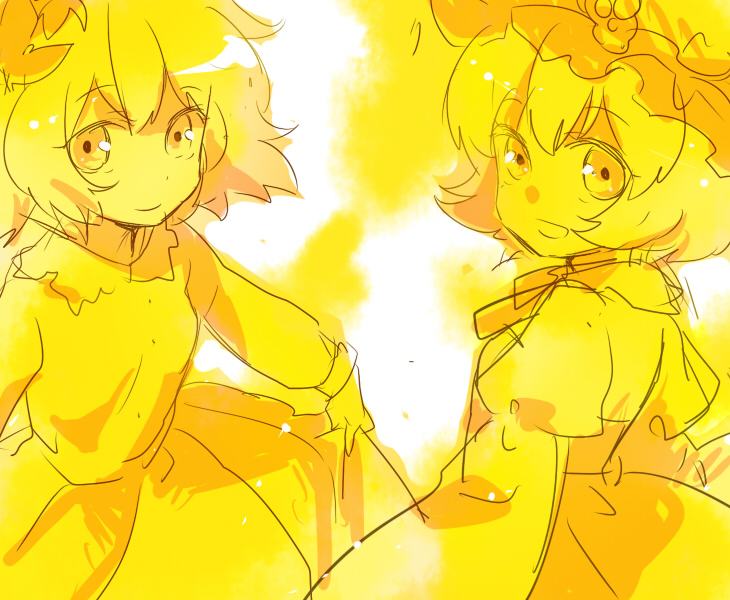 machiko (beard), aki minoriko, aki shizuha, touhou, 2girls, female focus, monochrome, multiple girls, short hair, siblings, sisters, skirt hold, standing, white background