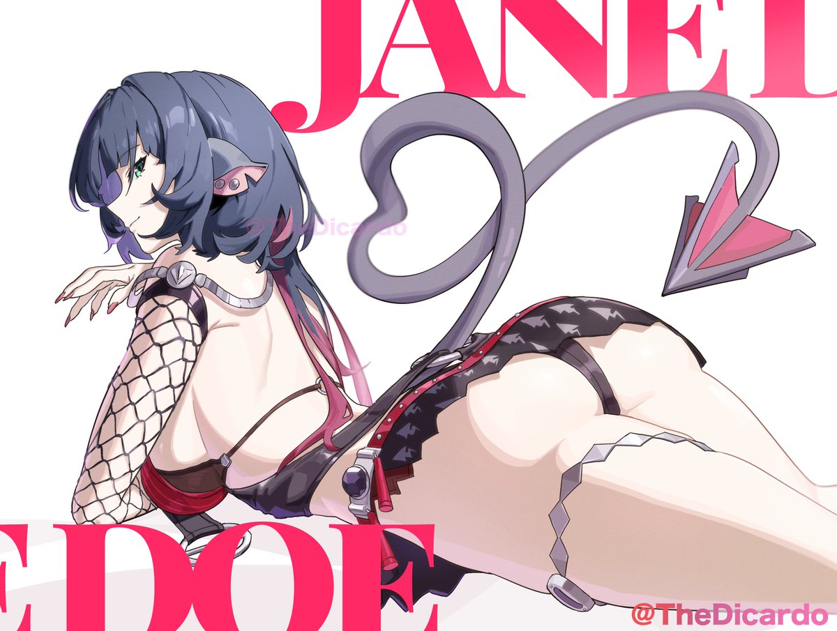 thedicardo, jane doe (nocturne of light) (zenless zone zero), jane doe (zenless zone zero), zenless zone zero, 1girl, animal ears, artist name, ass, backless swimsuit, black hair, black one-piece swimsuit, black sarong, breasts, character name, closed mouth, fishnet sleeves, fishnets, green eyes, large breasts, long hair, looking at viewer, looking back, lying, mouse ears, mouse girl, mouse tail, official alternate costume, on stomach, one-piece swimsuit, sarong, sharp tail, solo, swimsuit, tail, two-tone one-piece swimsuit