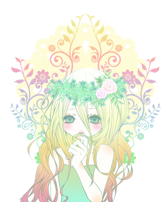 mijinko kineko, original, bad id, bad pixiv id, tagme, blonde hair, blush, flower, long hair, solo
