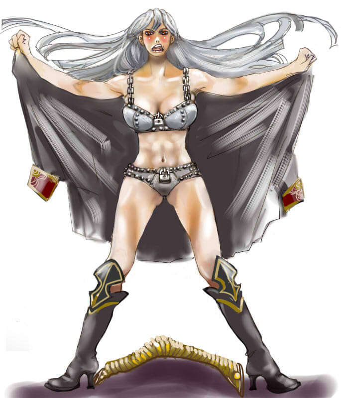 selvaria bles, senjou no valkyria (series), senjou no valkyria 1, silver hair, 00s, blush, chain, chastity belt, chastity bra, long hair, red eyes