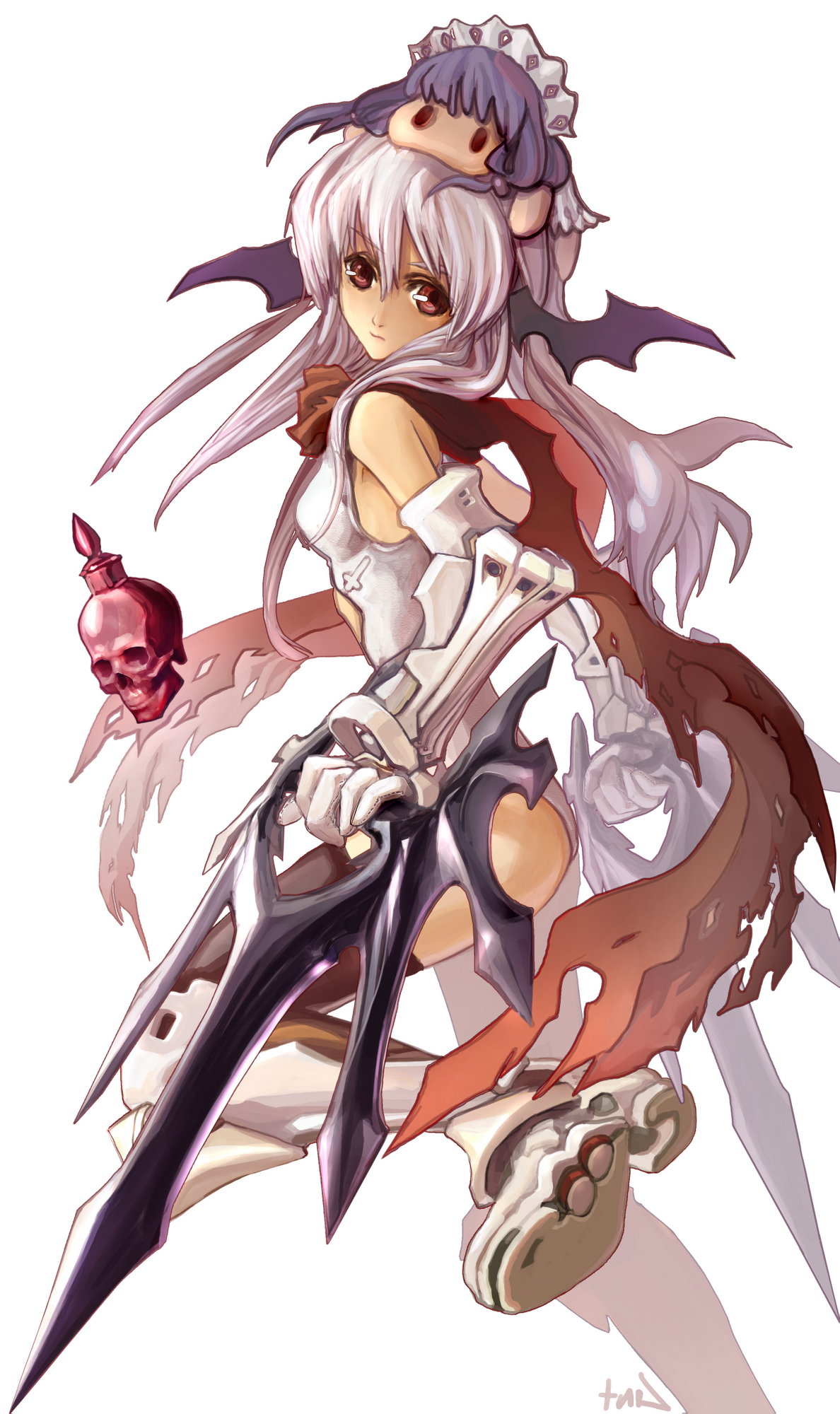 lin+, assassin cross (ragnarok online), ragnarok online, silver hair, bad id, bad pixiv id, highres, alternate color, dagger, jamadhar, knife, red eyes, solo, weapon