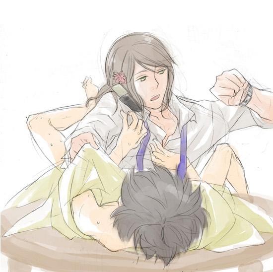 2boys, flower, forced, lying, male focus, molestation, multiple boys, necktie, on back, phone, rape, spread legs, struggling, sweat, sweatdrop, undressing, watch, yaoi