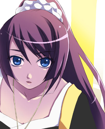 umitsuki kouna, senjougahara hitagi, bakemonogatari, monogatari (series), lowres, 00s, 1girl, blue eyes, female focus, ponytail, purple hair, solo