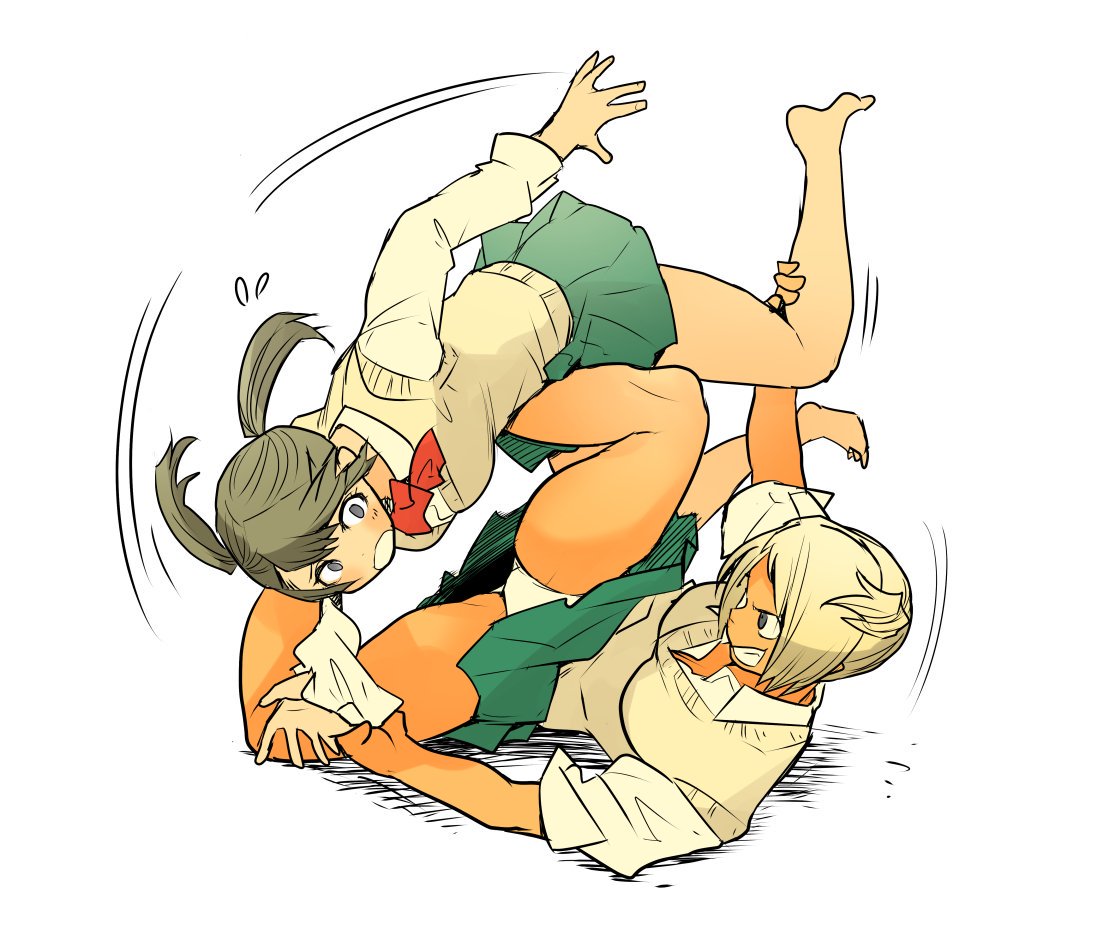 tagme, 2girls, blonde hair, fighting, jiu-jitsu, multiple girls, skirt, tan, wrestling