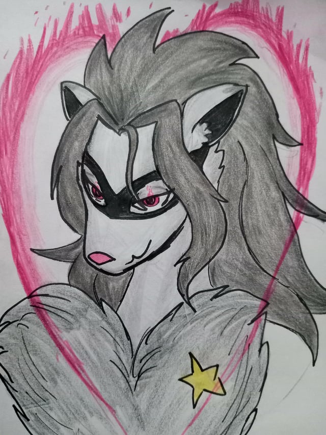 wolvermon, digimon, traditional media, depressedgolduck, digimon (creature), mask, red eyes, star (symbol)