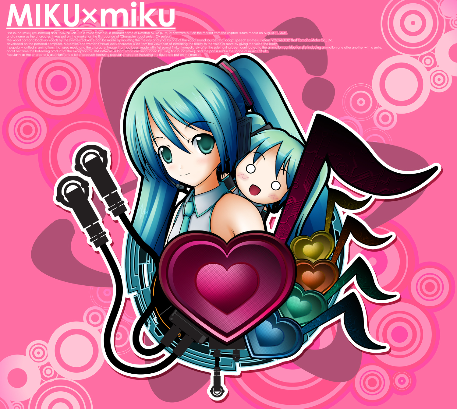 hachune miku, hatsune miku, vocaloid, highres, aqua eyes, aqua hair, blush, english text, heart, microphone, twintails