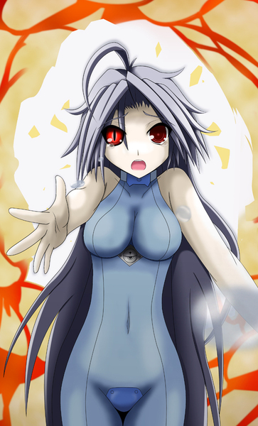 elzern, nu-13, arc system works, blazblue, silver hair, resized, 1girl, long hair, pixiv thumbnail, red eyes, tears