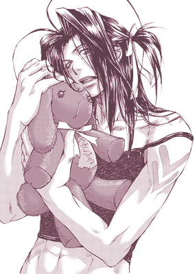 sakira, sha gojyo, saiyuki, lowres, tagme, 1boy, male focus, monochrome, solo