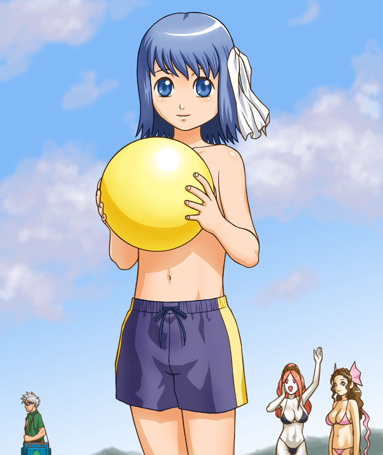 shun (greendragon), carmilla, malus (castlevania), nathan graves, succubus (castlevania), castlevania: circle of the moon, castlevania: legacy of darkness, castlevania: symphony of the night, castlevania (series), bad id, bad pixiv id, 2boys, 2girls, androgynous, bikini, blue eyes, blue hair, breasts, day, demon girl, multiple boys, multiple girls, ribbon, small breasts, smile, swimsuit, vampire