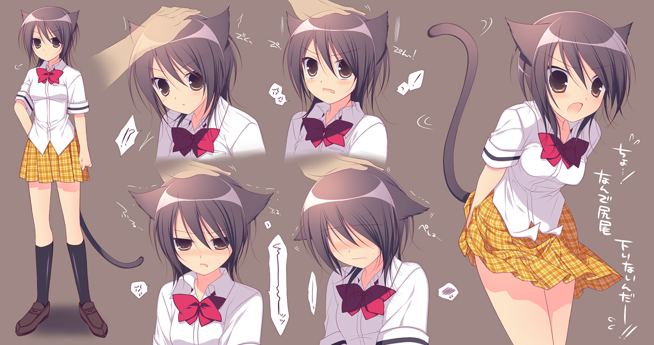 sumii, ayuzawa misaki, kaichou wa maid-sama!, bad id, bad pixiv id, 1girl, angry, animal ears, blush, breasts, brown hair, cat ears, cat tail, embarrassed, headpat, purple hair, school uniform, shy, tail