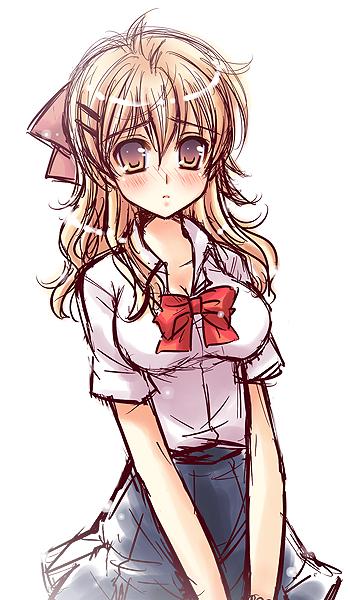 sawada tsunako, sawada tsunayoshi, katekyo hitman reborn!, 00s, 1girl, blush, female focus, genderswap, genderswap (mtf), school uniform, solo