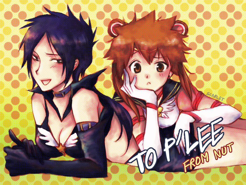 eternal sailor moon, rokudou mukuko, rokudou mukuro, sailor moon, sailor star fighter, sawada tsunako, sawada tsunayoshi, bishoujo senshi sailor moon, bishoujo senshi sailor moon sailor stars, bishoujo senshi sailor moon stars, katekyo hitman reborn!, 2girls, blue sailor collar, brooch, cosplay, eternal sailor moon (cosplay), genderswap, genderswap (mtf), heart, heart brooch, jewelry, magical girl, multiple girls, sailor collar, sailor moon (cosplay), sailor star fighter (cosplay), wing brooch