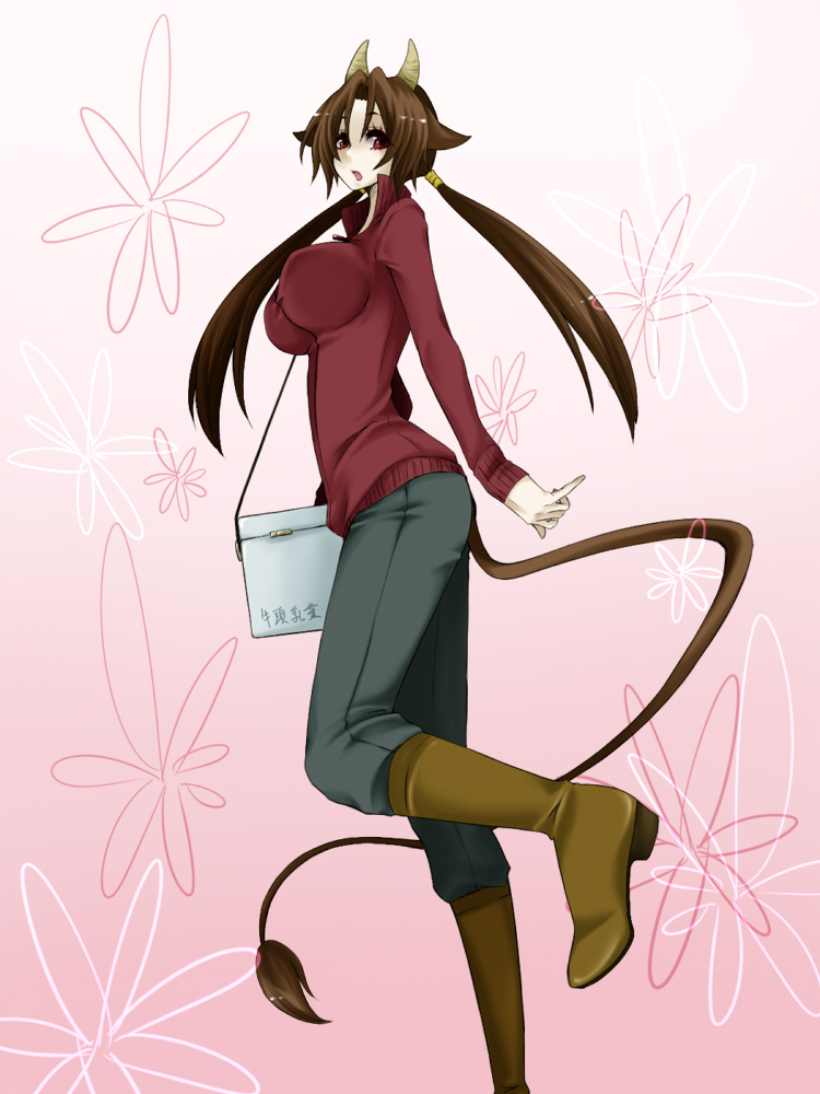 artist request, character request, copyright request, source request, boots, horns, milk, monster girl, tail