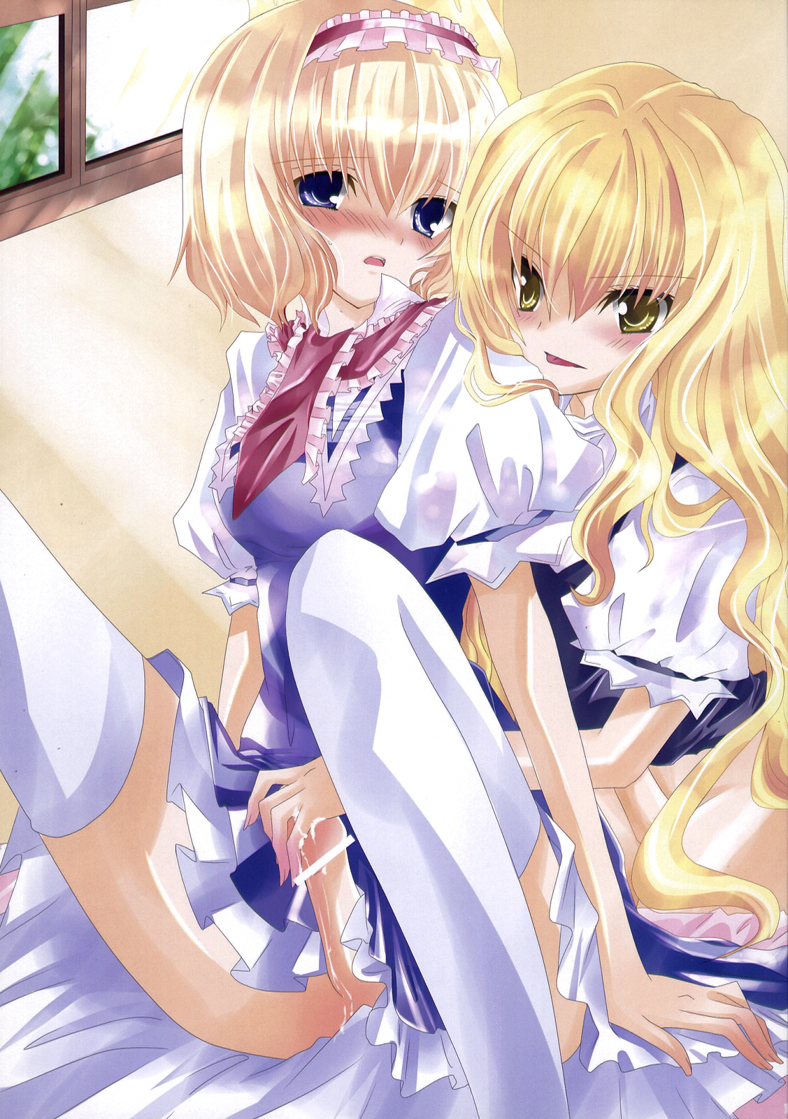 nanase nao, alice margatroid, kirisame marisa, touhou, highres, 1futa, 1girl, bar censor, blonde hair, blue eyes, censored, cum, futa with female, futa with futa, futanari, penis, yellow eyes