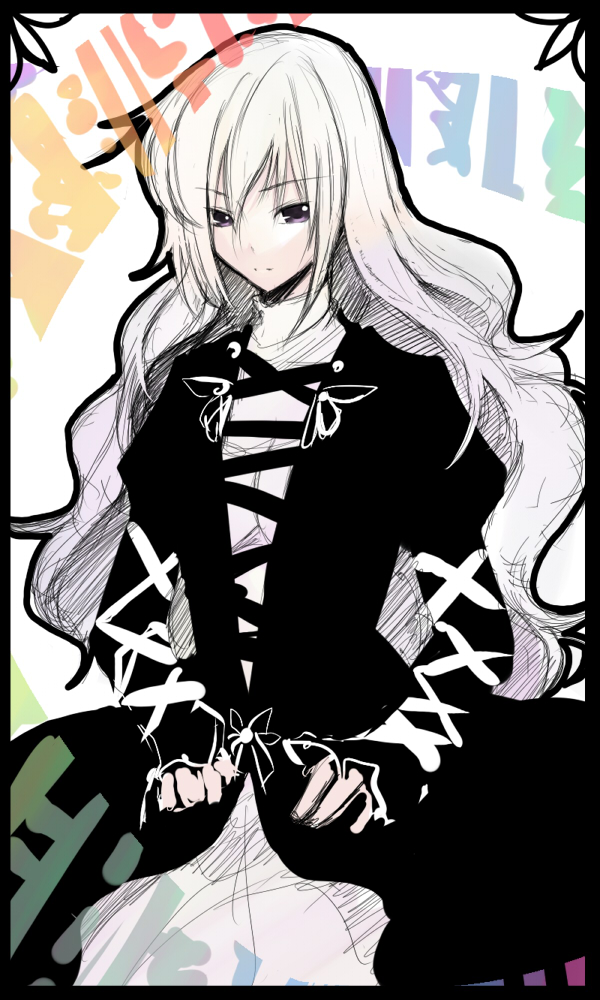 kurokuro, hijiri byakuren, touhou, bad id, bad pixiv id, 1girl, dress, female focus, long hair, purple eyes, solo, sorcerer's sutra scroll, white hair