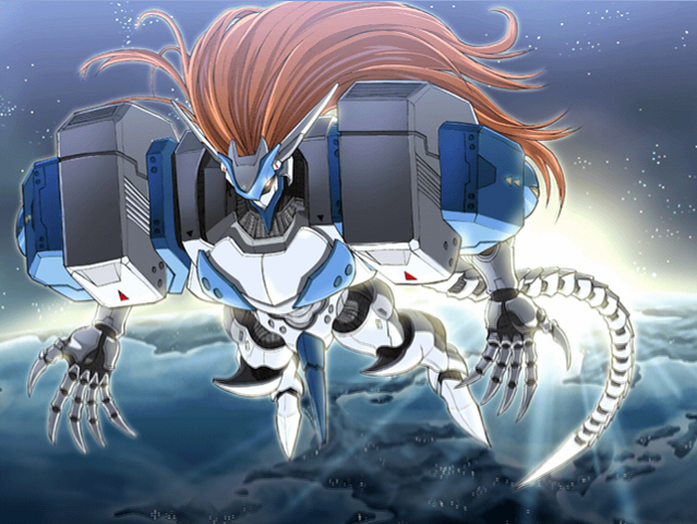 justice (guilty gear), arc system works, guilty gear, guilty gear x, guilty gear xx, official art, earth (planet), flying, foreshortening, glowing, glowing eyes, long hair, planet, red hair, solo, space, sun, tail, yellow eyes