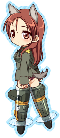 mochiya marosuke, minna-dietlinde wilcke, strike witches, world witches series, lowres, 00s, 1girl, animal ears, brown eyes, dog ears, female focus, full body, no nose, panties, red hair, smile, solo, tail, underwear, white background