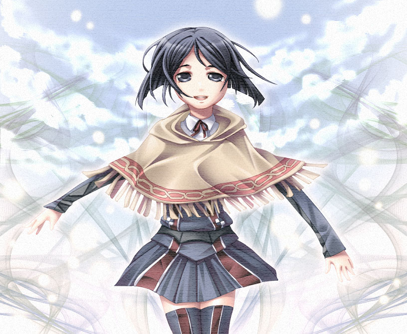 takelu, isara gunther, senjou no valkyria, senjou no valkyria (series), senjou no valkyria 1, 00s, blue eyes, blue hair, darcsen, military, military uniform, shawl, short hair, skirt, thighhighs