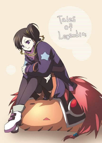 jay (tales), moses sandor, tales of (series), tales of legendia, black hair, purple eyes, red hair, side ponytail, solo, thighhighs, yukkuri shiteitte ne