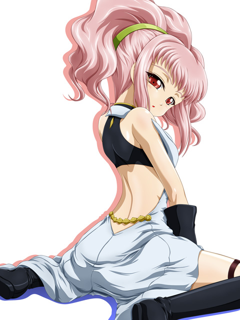 tanan, anya alstreim, code geass, 00s, 1girl, female focus, long hair, pink hair, red eyes, simple background, solo, white background