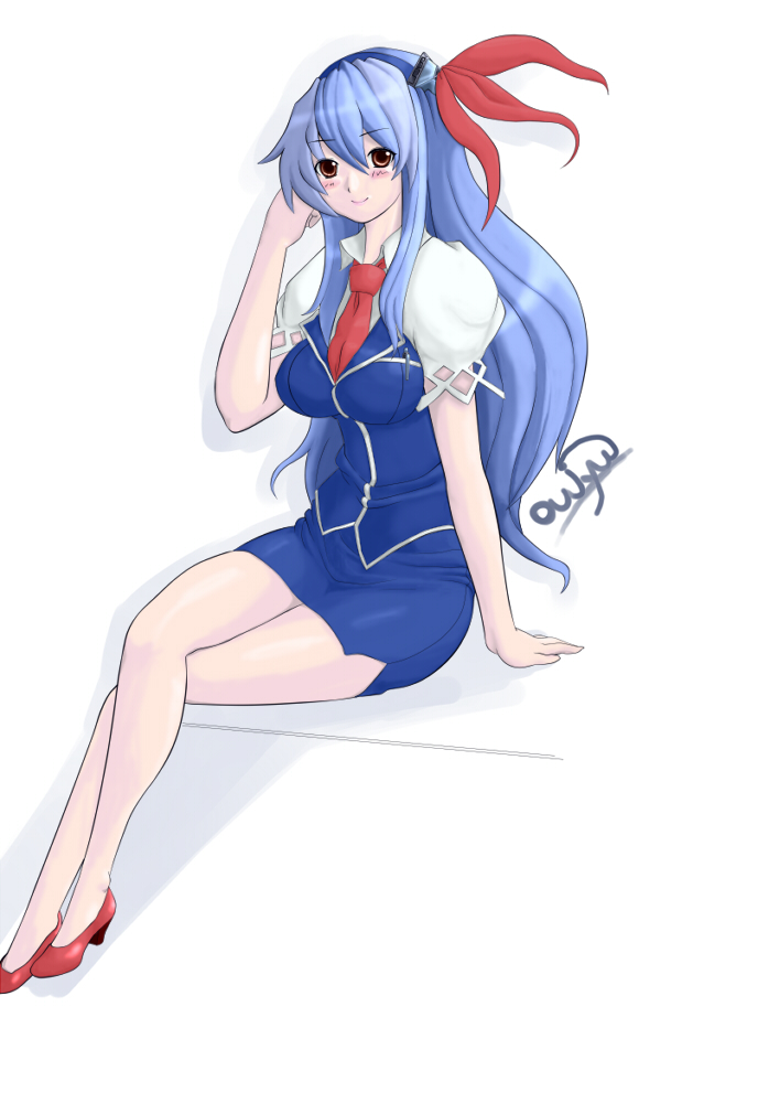 oujyu, owju (ouju), kamishirasawa keine, touhou, 1girl, blue hair, female focus, long hair, red eyes, solo