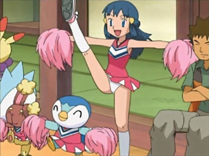 ambipom, brock (pokemon), buneary, dawn (pokemon), pachirisu, piplup, nintendo, pokemon, cheerleader, gen 4 pokemon, panties, pokemon (creature), underwear, white panties