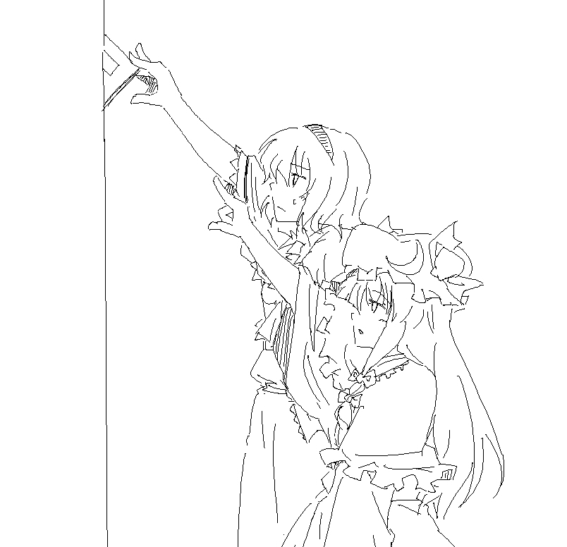 lysander z, alice margatroid, patchouli knowledge, touhou, 2girls, book, female focus, greyscale, hairband, hat, height difference, long hair, monochrome, multiple girls, oekaki, short hair