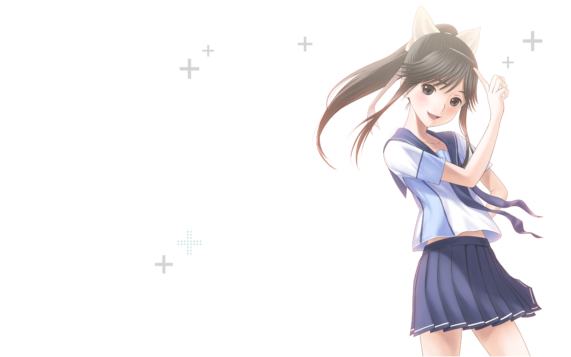 penpen (penpen1942), takane manaka, love plus, bad id, bad pixiv id, highres, 1girl, blush, brown eyes, brown hair, female focus, ponytail, school uniform, serafuku, simple background, skirt, solo