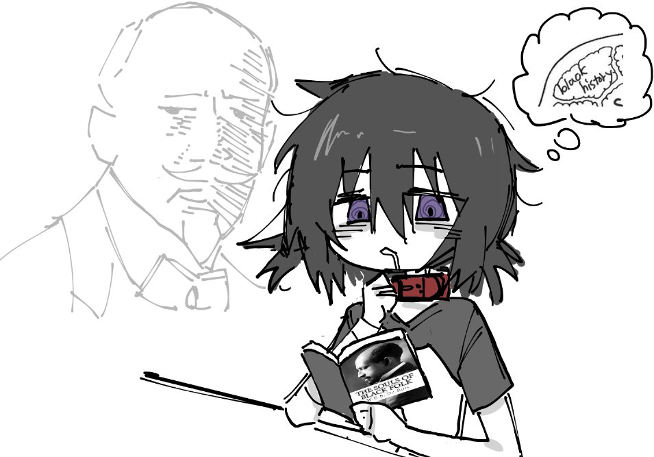 drugs neko, tagme, @ @, belt collar, black hair, book, chickenrex, collar, purple eyes, shirt, short hair, speech bubble, thought bubble