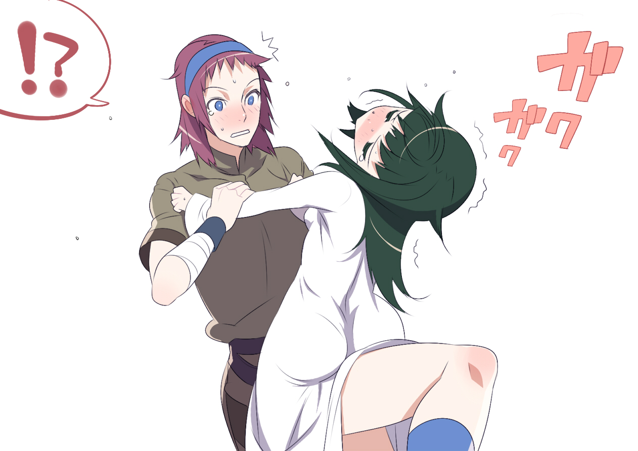 tensugi takashi, mono (shadow of the colossus), wander (shadow of the colossus), shadow of the colossus, bad id, bad pixiv id, 1boy, 1girl, ass, bandages, blue eyes, blush, breasts, couple, dress, frottage, green hair, hetero, medium breasts, purple hair, short hair