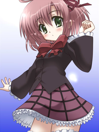 awa, sakurano kurimu, seitokai no ichizon, 00s, 1girl, female focus, green eyes, pink hair, school uniform, solo