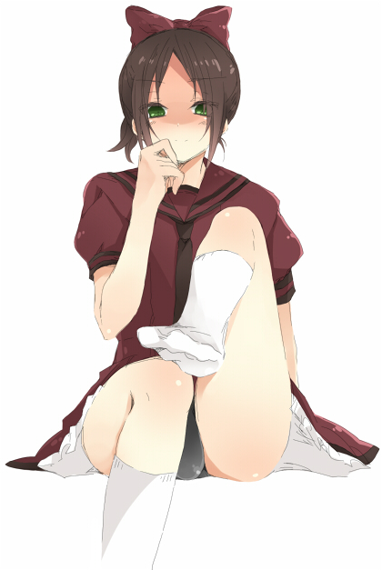 konno seara, kanazawa noto, susume! kitakou housoubu, bad id, bad pixiv id, 1boy, bulge, crossdressing, crossdressing (mtf), dress, feet, male focus, necktie, ribbon, sailor dress, socks, solo, trap