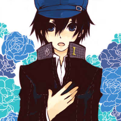 omugi, shirogane naoto, atlus, persona, persona 4, lowres, 1girl, androgynous, black hair, blue eyes, blush, female focus, hat, newsboy cap, reverse trap, school uniform, short hair, solo
