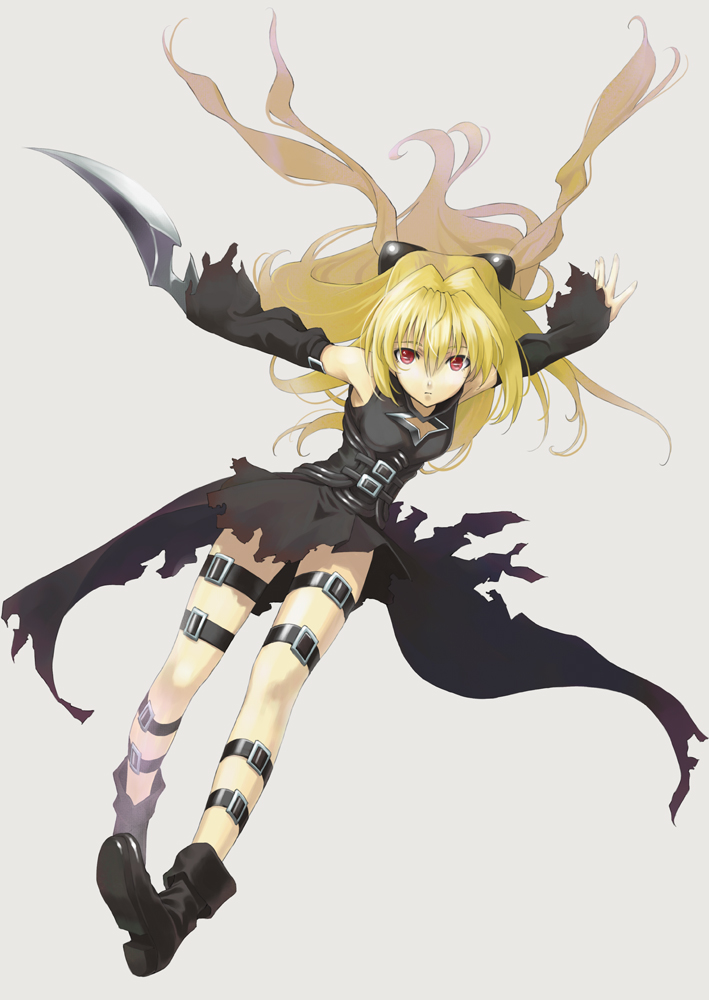 2h5roa, konjiki no yami, to love-ru, blade, bad id, bad pixiv id, 00s, blonde hair, boots, red eyes, solo, thigh strap