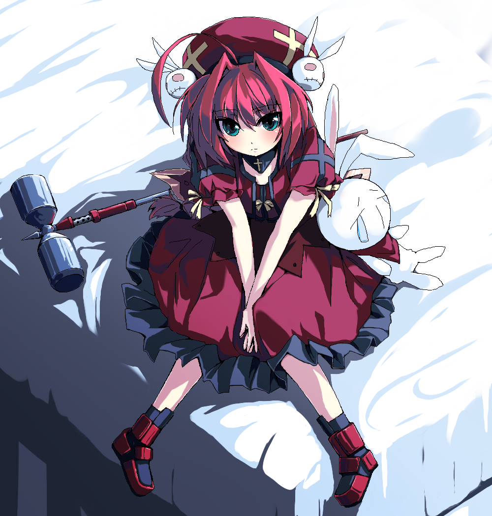 grune, graf eisen, mesousa, vita (nanoha), lyrical nanoha, mahou shoujo lyrical nanoha, mahou shoujo lyrical nanoha a's, mahou shoujo lyrical nanoha strikers, pani poni dash!, 00s, 1girl, crossover, female focus, green eyes, hammer, rabbit, red hair, sitting, solo